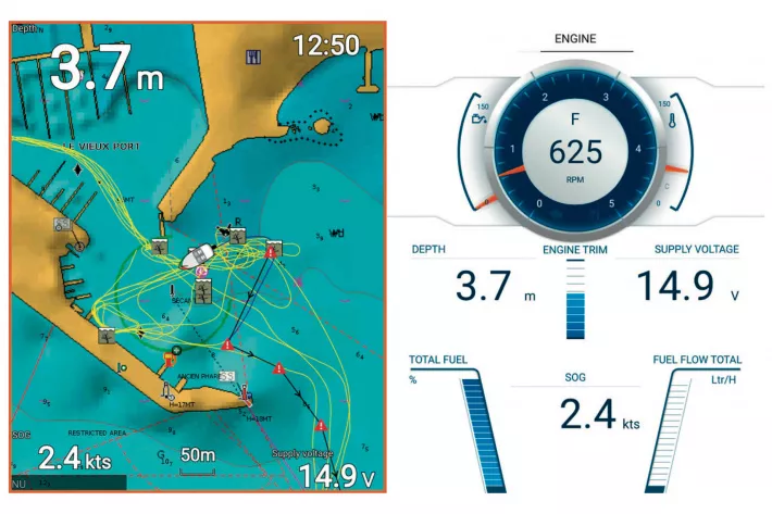 На МФД Raymarine можно выводить информацию о работе подвесного мотора - фото
