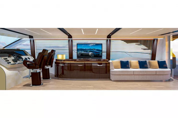 Интерьер салона главной палубы флайбриджной модели Fairline Squadron 68 - фото