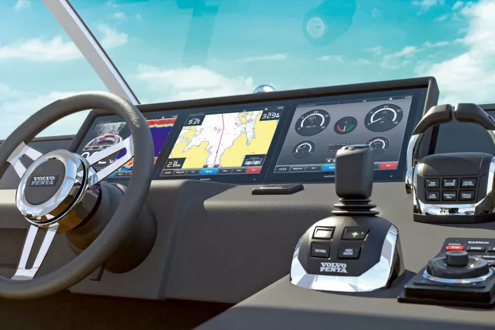 Компоновка
приборов системы
Glass Cockpit
на моторной яхте
длиной 40–50 футов - фото