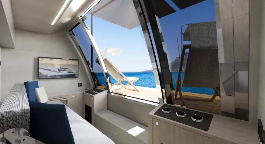 В число опций, 
предлагаемых для 
Navetta 64, входит 
и третий пост 
управления 
в кокпите (левый 
борт), полезный 
при швартовке - фото