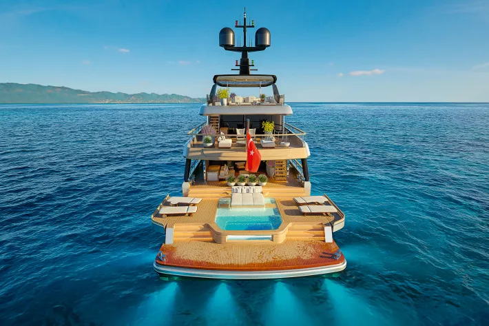 Sirena 42M из линейки суперъяхт сейчас на стадии строительства. Господин Генч не исключает возможности использования для этой линейки водородного топлива - фото