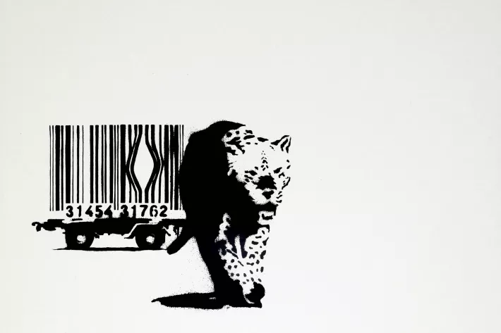 Бэнкси «Баркод» (Barcode), 2004. Работа заявлена среди особенно ценных лотов январских торгов Evening & Day Editions аукционного дома Philips в Лондоне - фото