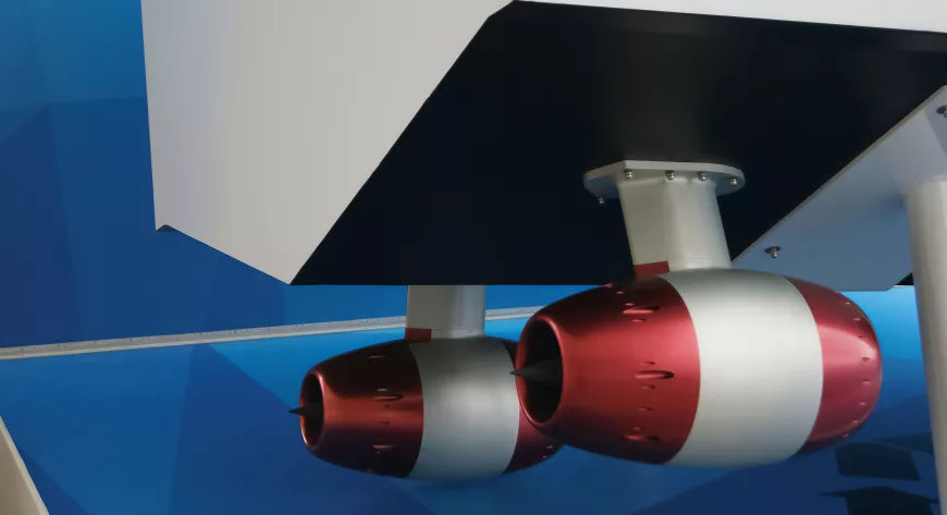 Вариант спаренной установки 
водометов DeepSpeed 
на корпусе с высокой 
килеватостью днища - фото