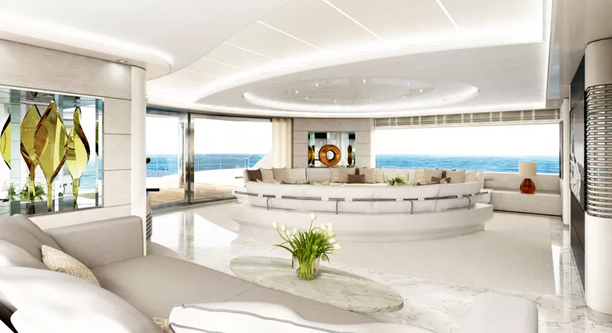 Салон на верхней палубе занимает всю ширину корпуса - фото