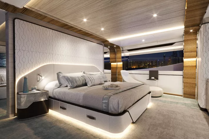 Cristiano Gatto Design давно и успешно сотрудничает с крупнейшей верфью в Дубае (ОАЭ) Gulf Craft. На фото — мастер-каюта яхты Majesty 160 - фото