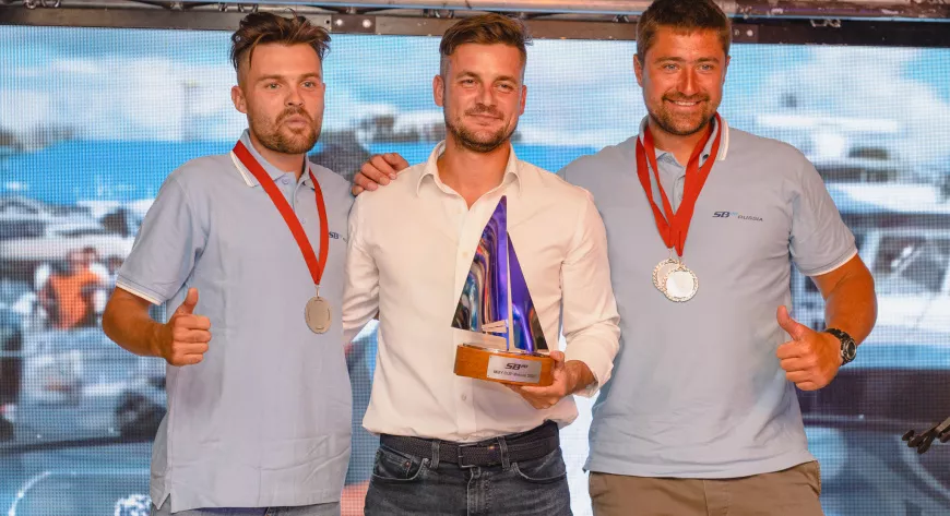 Победители 
парусной регаты 
MBY Cup 2020. 
Вверху — команда 
MBY (дивизион 
mX700), внизу — 
экипаж Nord Star 
Yachting (дивизион 
SB20) - фото
