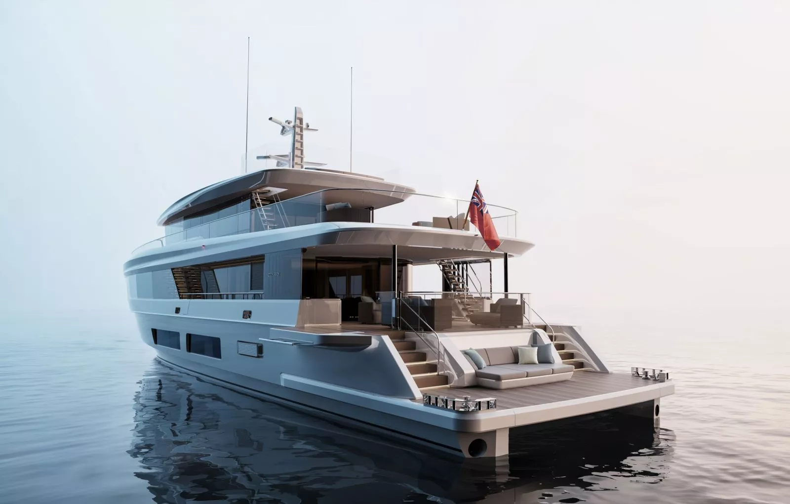 Рендер яхты Princess Odyssey 108, вид с кормы