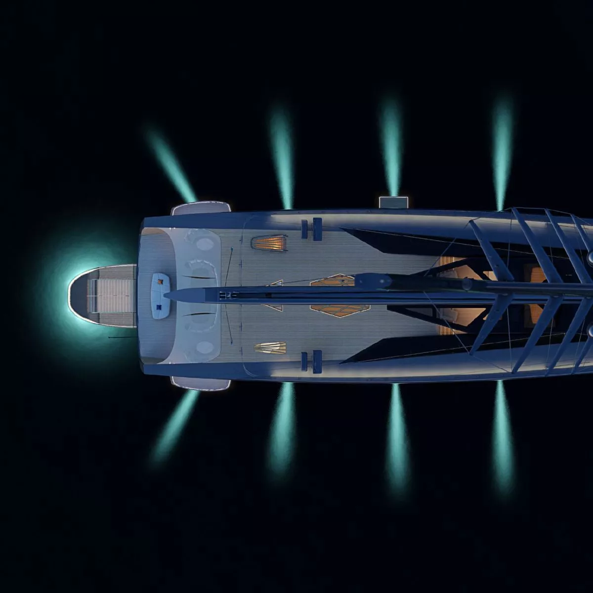 Шлюп Project 410, корма в ночной подсветке